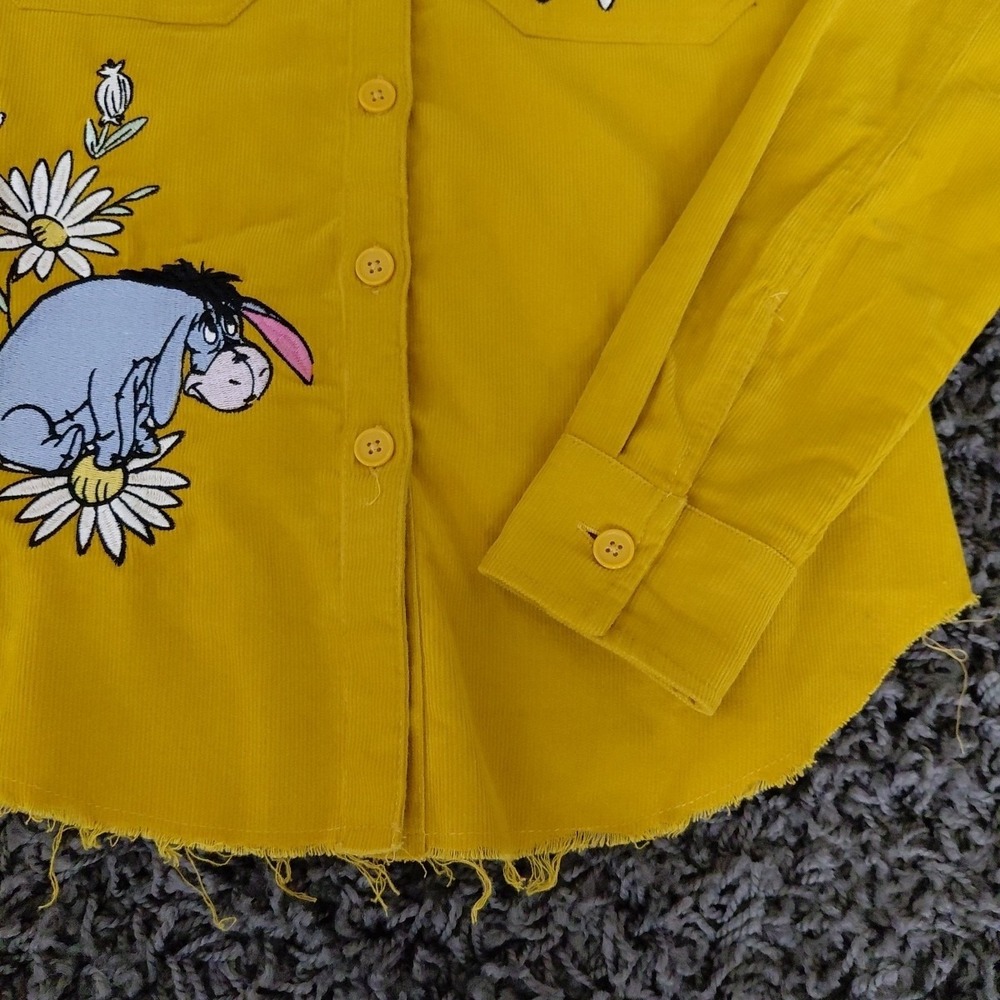 OUR Disney Winnie Pooh Corduroy Small Yellow Gold Button Up Raw Hem Embroidered - Picture 4 of 15